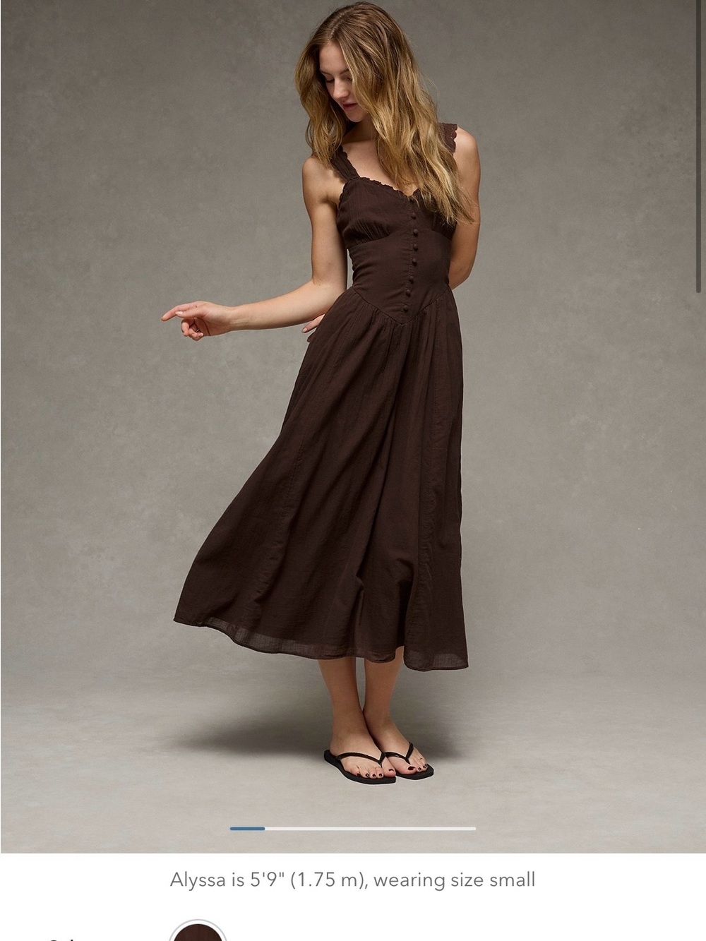 American Eagle Outfitters Sweetheart Corset Midi Dress with Button-Front